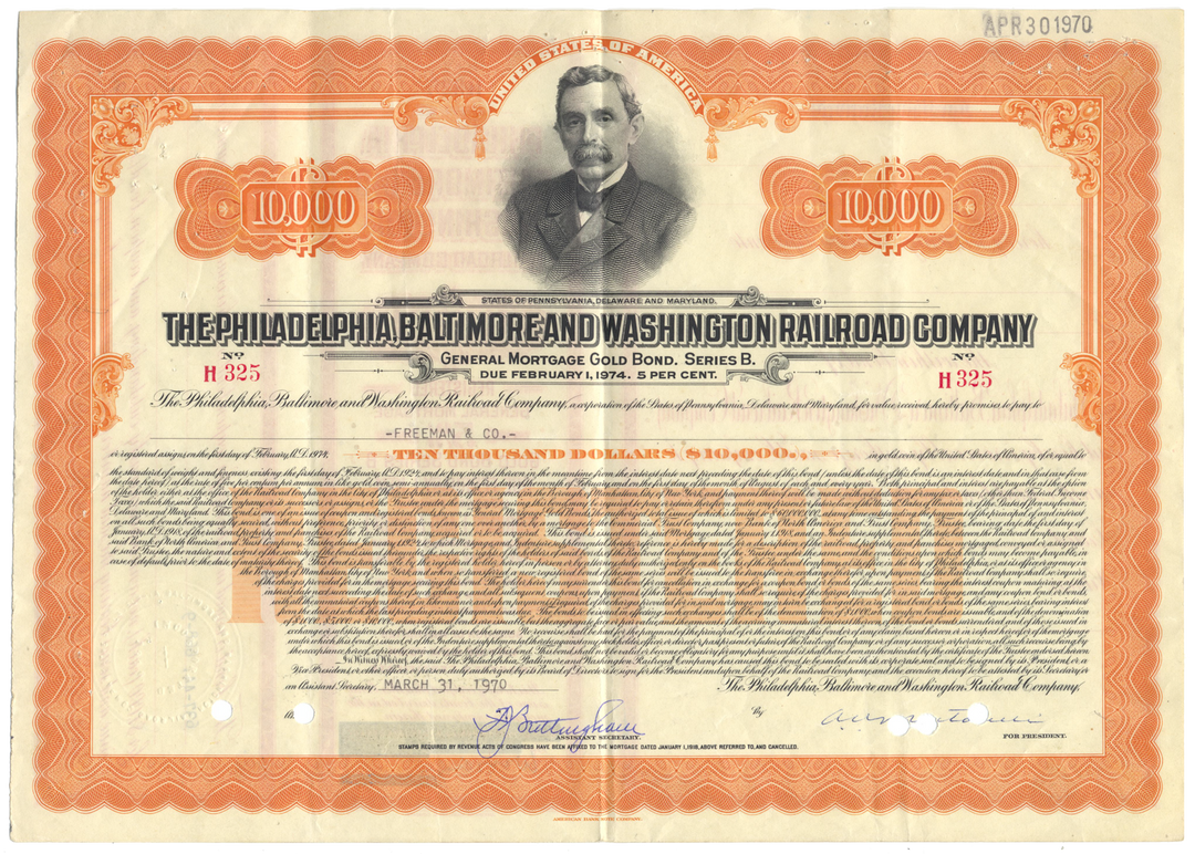 Philadelphia, Baltimore and Washington Railroad Company Bond Certificate