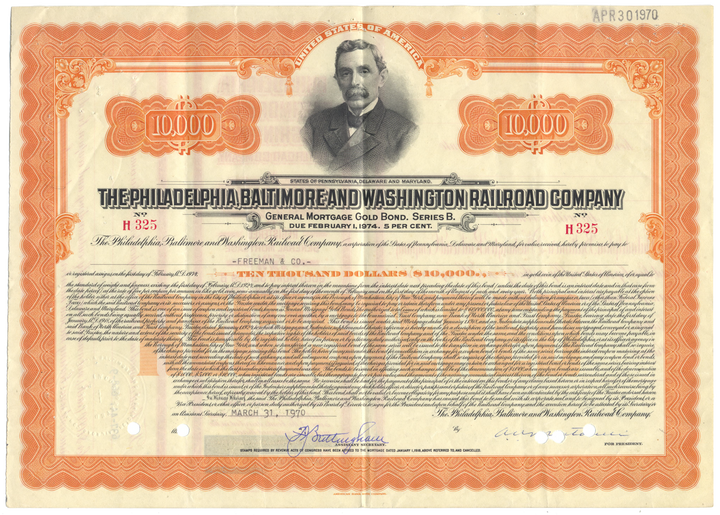 Philadelphia, Baltimore and Washington Railroad Company Bond Certificate