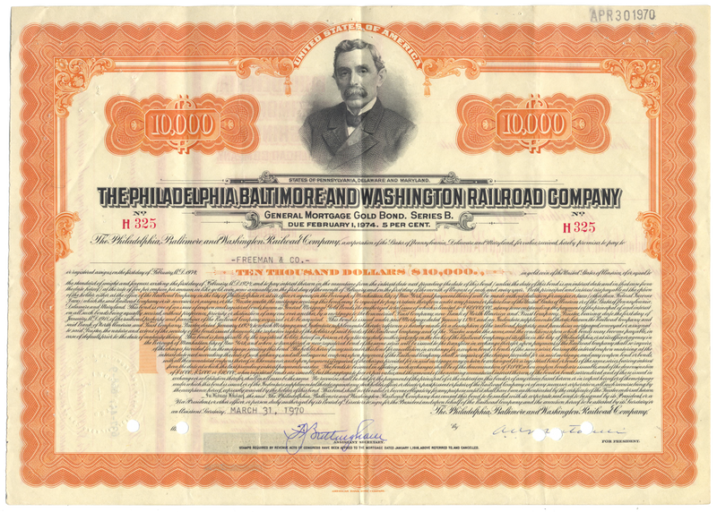 Philadelphia, Baltimore and Washington Railroad Company Bond Certificate