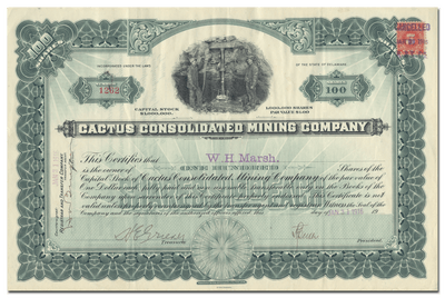 Cactus Consolidated Mining Company Stock Certificate