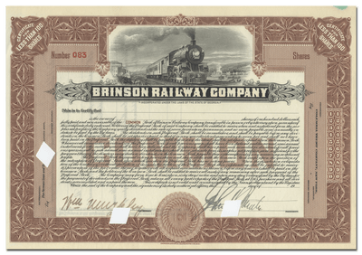 Brinson Railway Company Stock Certificate