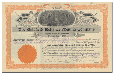 Goldfield Reliance Mining Company Stock Certificate