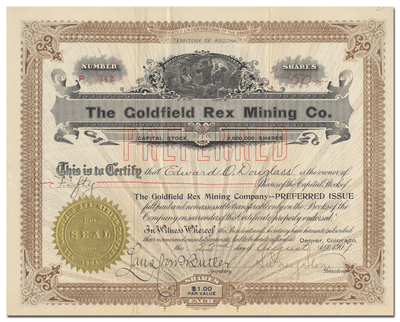 Goldfield Rex Mining Company Stock Certificate