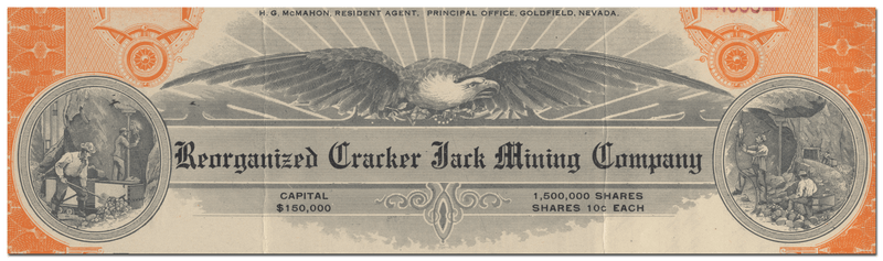 Reorganized Cracker Jack Mining Company Stock Certificate