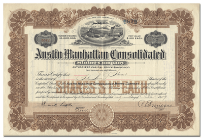 Austin Manhattan Consolidated Mining Company Stock Certificate