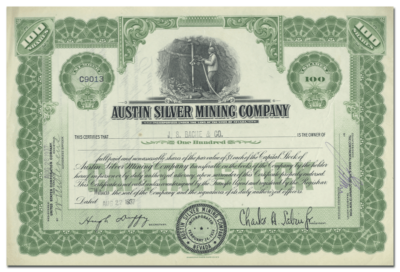 Austin Silver Mining Company Stock Certificate