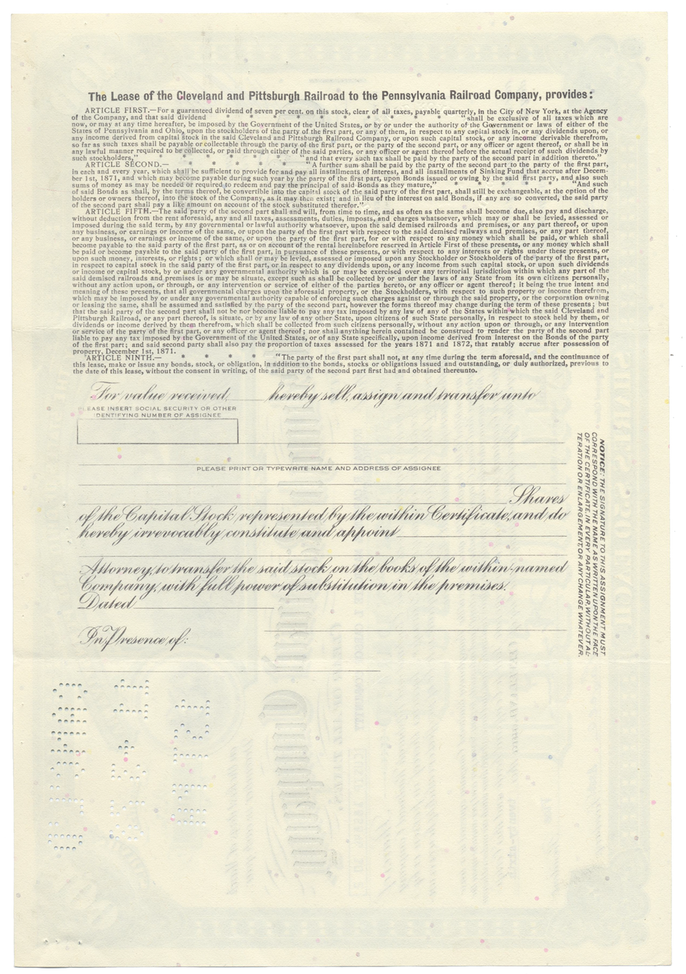 Cleveland and Pittsburgh Railroad Company Stock Certificate