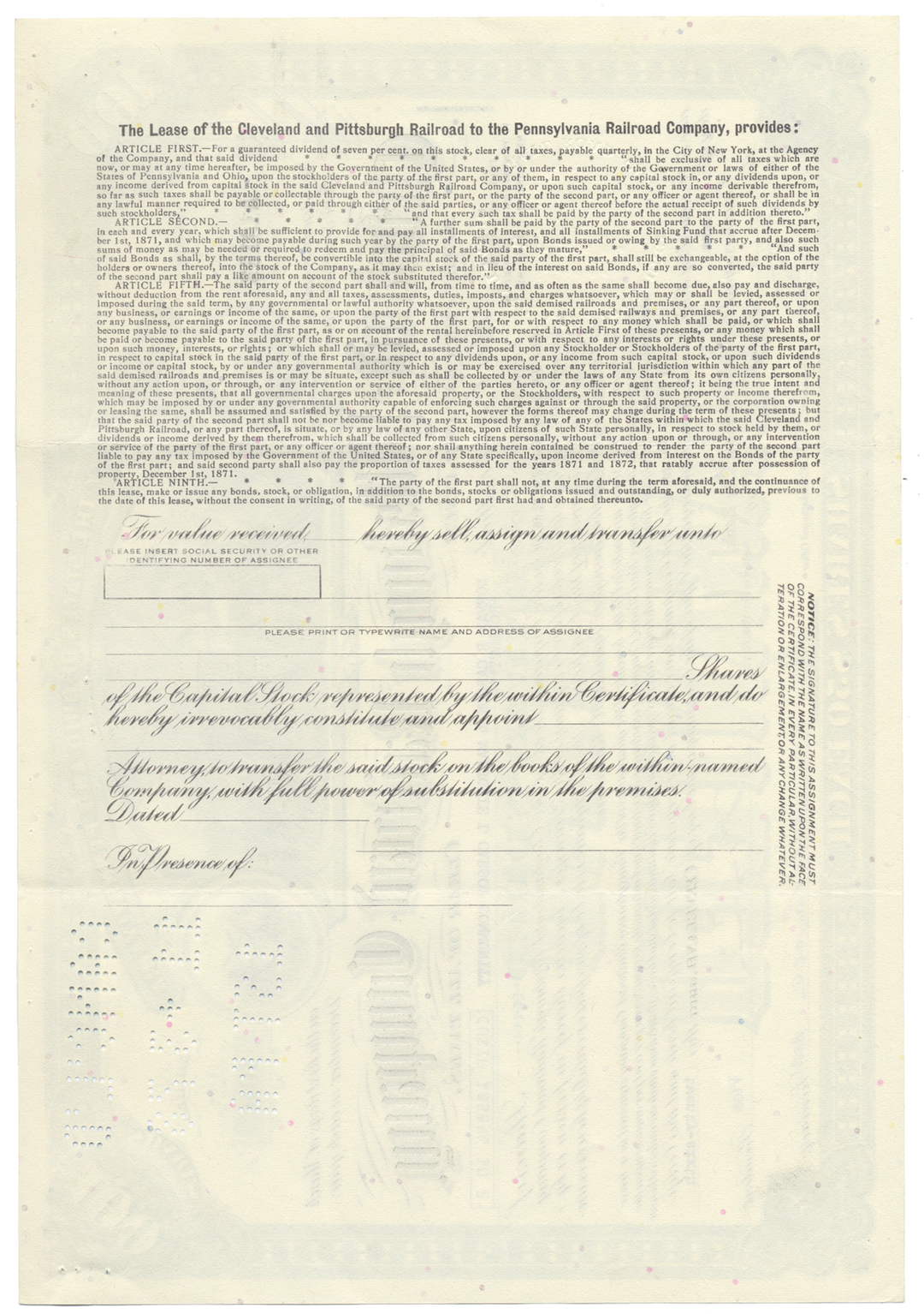 Cleveland and Pittsburgh Railroad Company Stock Certificate