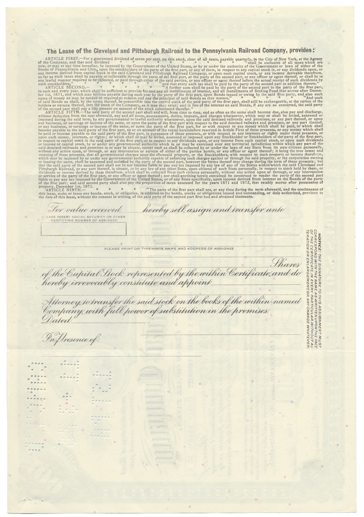 Cleveland and Pittsburgh Railroad Company Stock Certificate