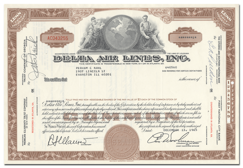 Delta Air Lines, Inc. Stock Certificate