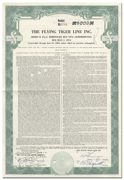 Flying Tiger Lines Inc. Bond Certificate