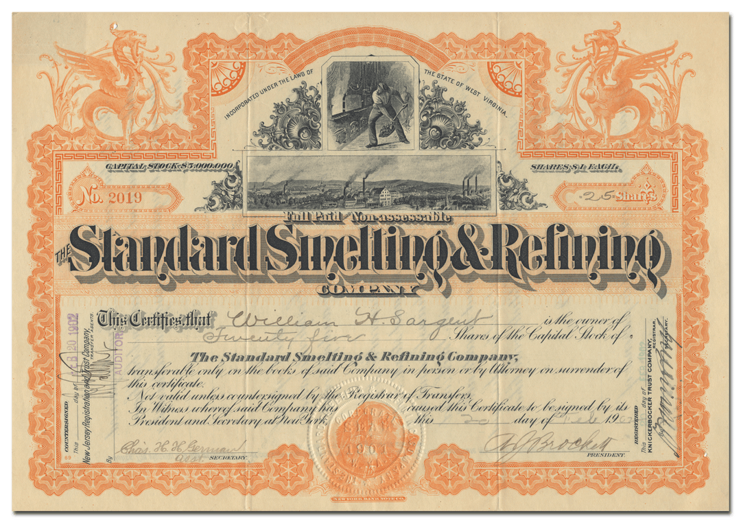 Standard Smelting & Refining Company Stock Certificate