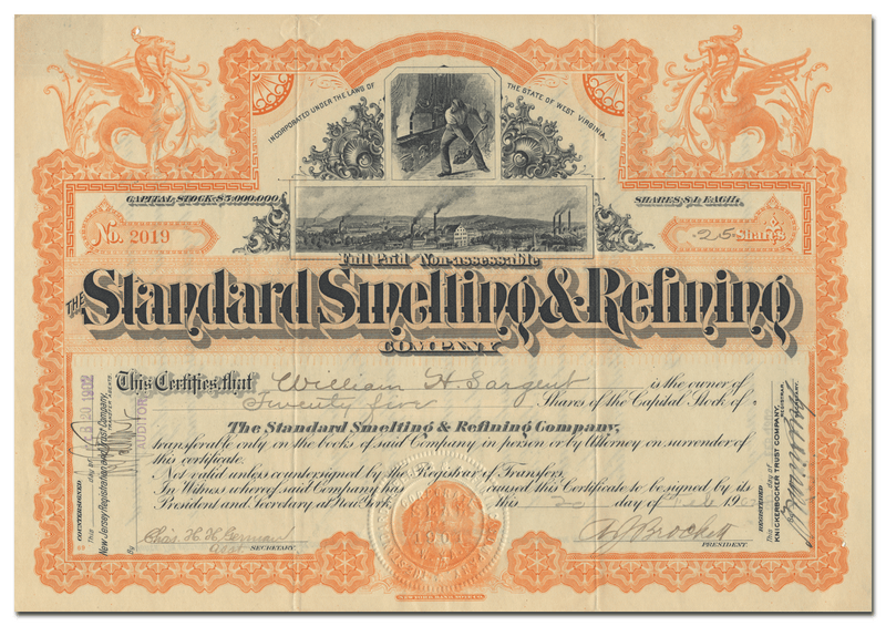 Standard Smelting & Refining Company Stock Certificate