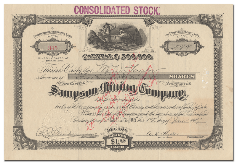 Sampson Mining Company Stock Certificate