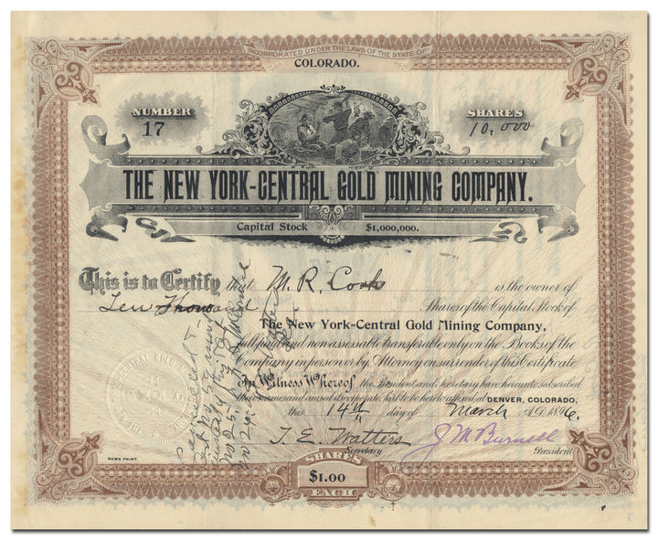 New York-Central Gold Mining Company (Colorado)