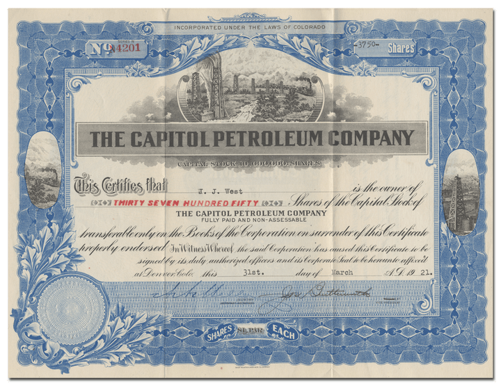 Capitol Petroleum Company Stock Certificate