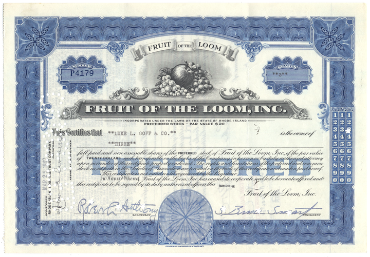 Fruit of the Loom, Inc. Stock Certificate