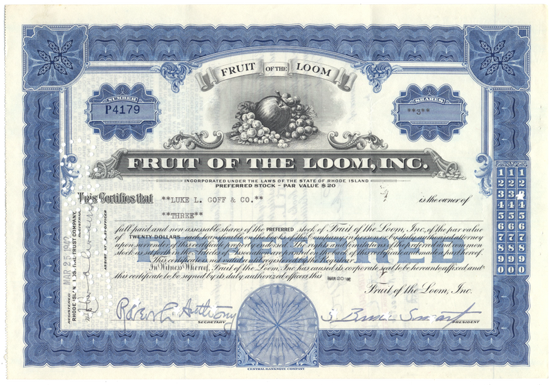 Fruit of the Loom, Inc. Stock Certificate