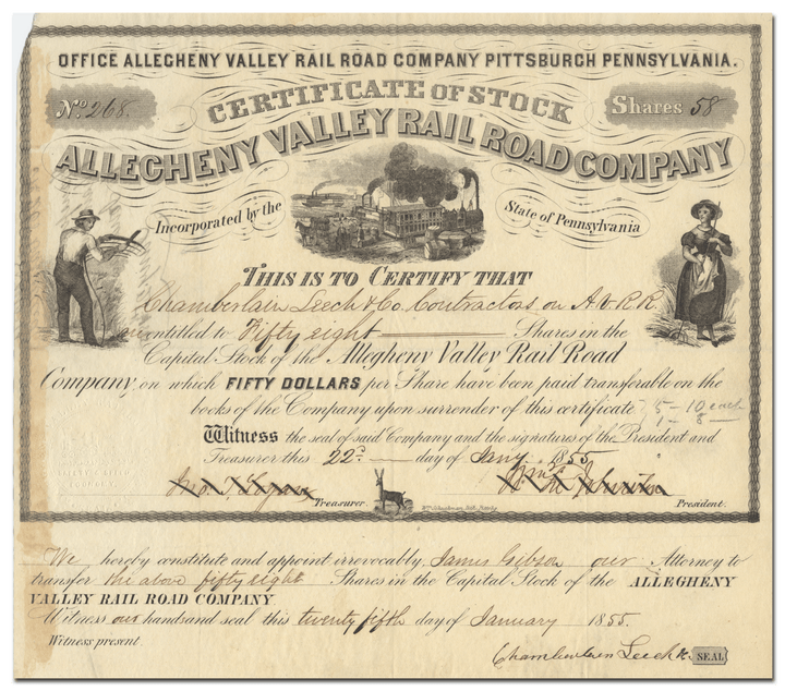 Allegheny Valley Rail Road Company Stock Certificate