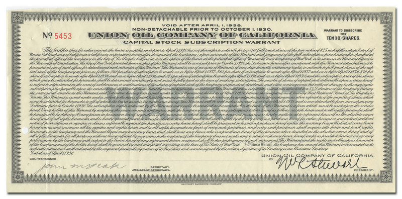 Union Oil Company of California Stock Certificate