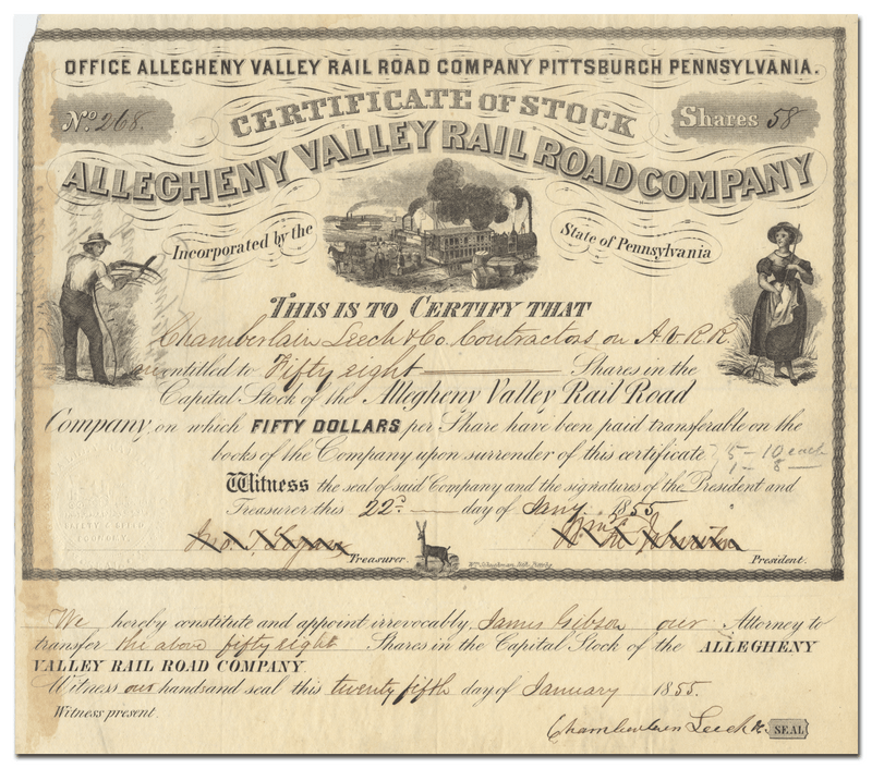 Allegheny Valley Rail Road Company Stock Certificate