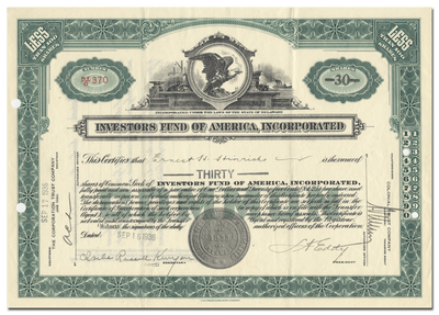 Investors Fund of America, Incorporated Stock Certificate