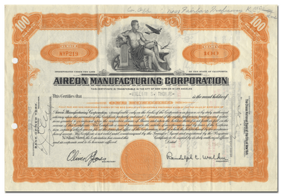 Aireon Manufacturing Corporation Stock Certificate