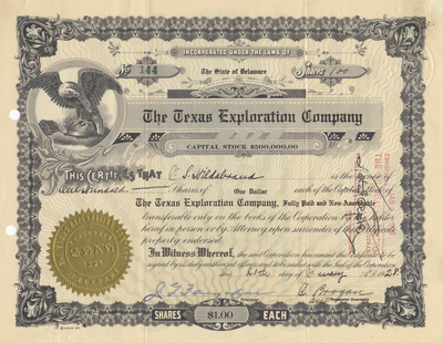 Texas Exploration Company Stock Certificate