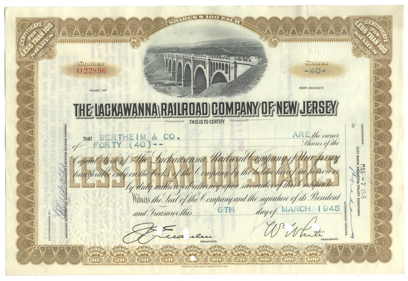 Lackawanna Railroad Company of New Jersey Stock Certificate