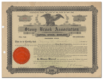 Stony Brook Association Stock Certificate