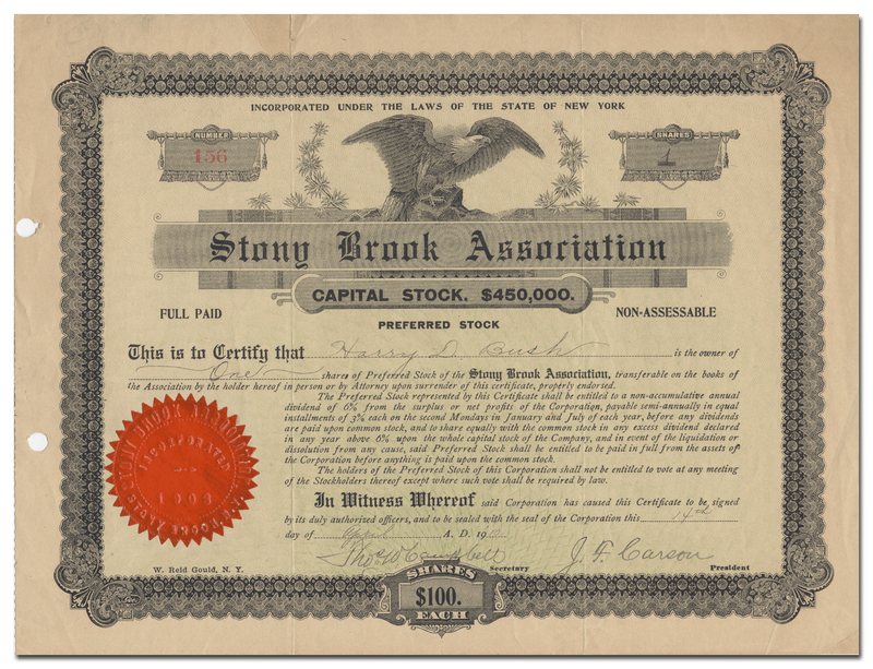 Stony Brook Association Stock Certificate