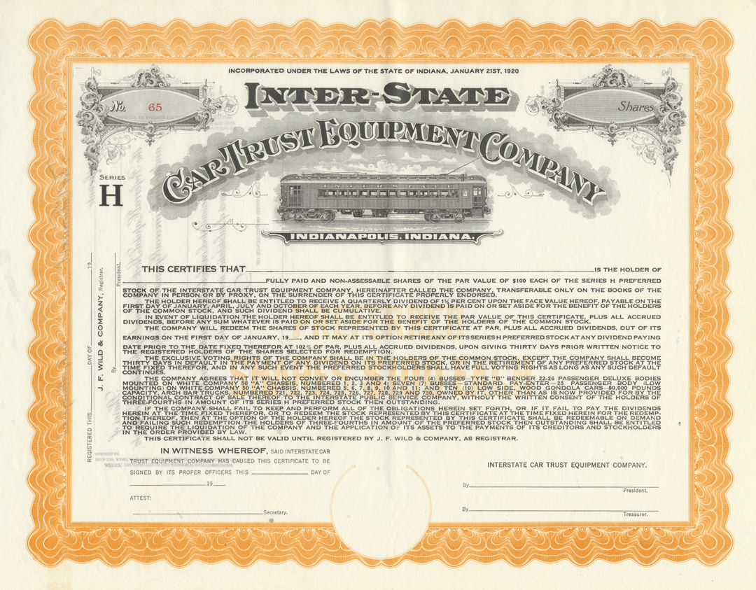 Inter-State Car Trust Equipment Company Stock Certificate