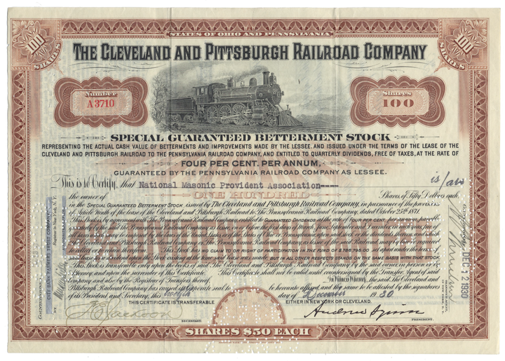 Cleveland and Pittsburgh Railroad Company Stock Certificate