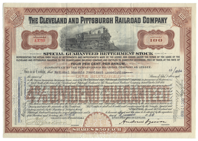 Cleveland and Pittsburgh Railroad Company Stock Certificate