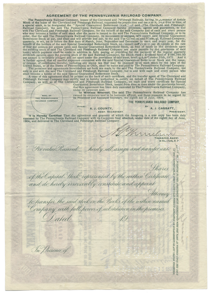 Cleveland and Pittsburgh Railroad Company Stock Certificate