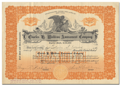Charles H. Waldron Amusement Company Stock Certificate