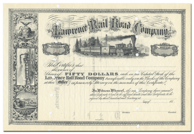 Lawrence Rail Road Company Stock Certificate