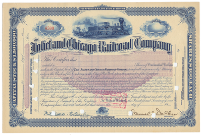 Joliet and Chicago Railroad Company Stock Certificate