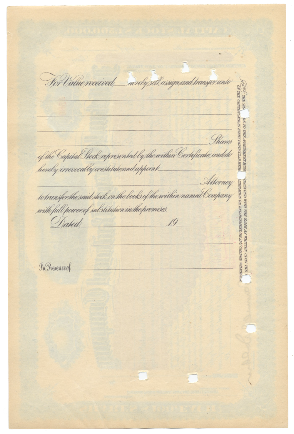 Joliet and Chicago Railroad Company Stock Certificate