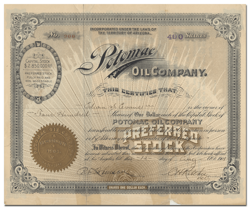 Potomac Oil Company Stock Certificate