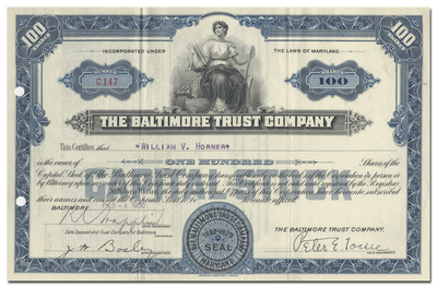 Baltimore Trust Company Stock Certificate