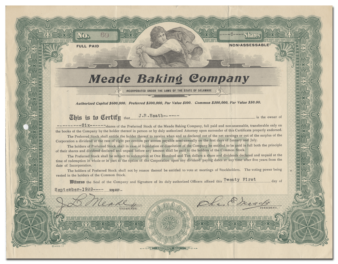 Meade Baking Company Stock Certificate