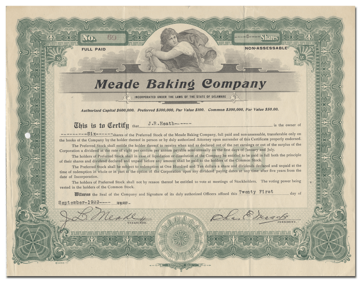 Meade Baking Company Stock Certificate