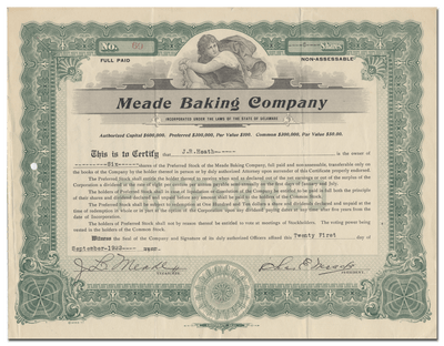 Meade Baking Company Stock Certificate