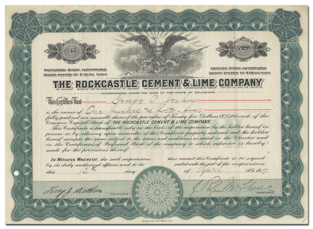 Rockcastle Cement & Lime Company Stock Certificate