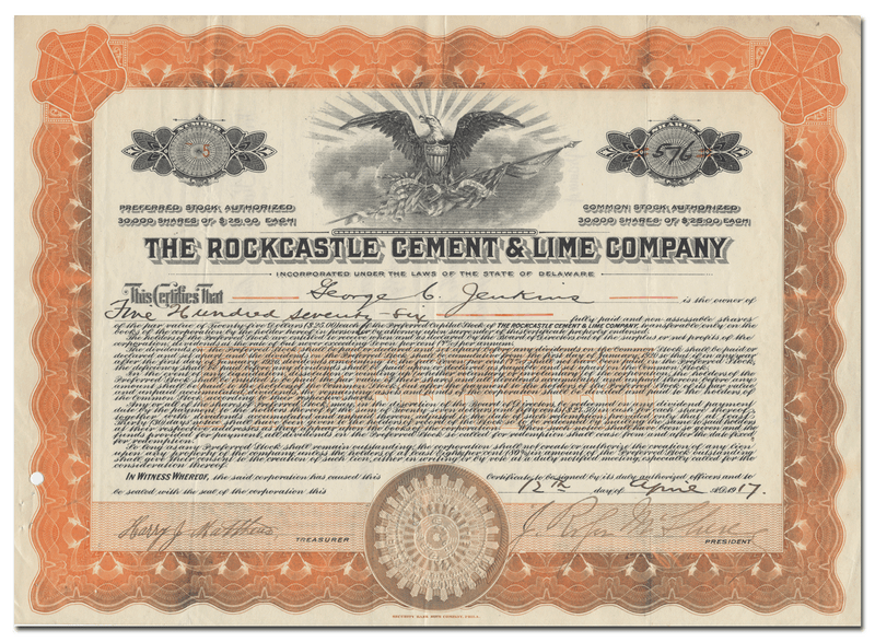 Rockcastle Cement & Lime Company Stock Certificate