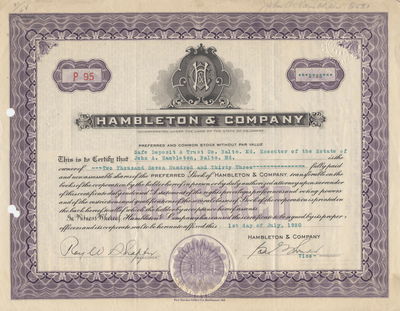 Hambleton & Company Stock Certificate