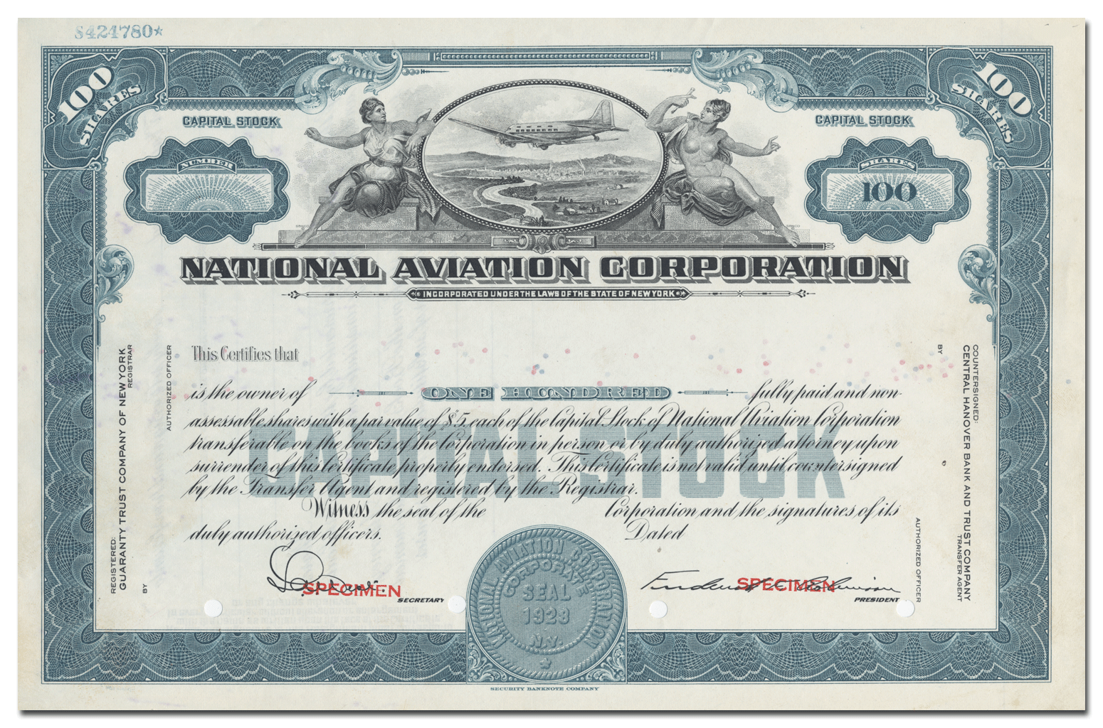 National Aviation Corp. Stock Certificate - Ghosts of Wall Street