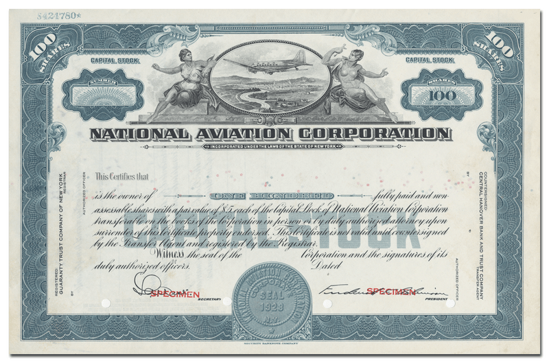 National Aviation Corporation Specimen Stock Certificate