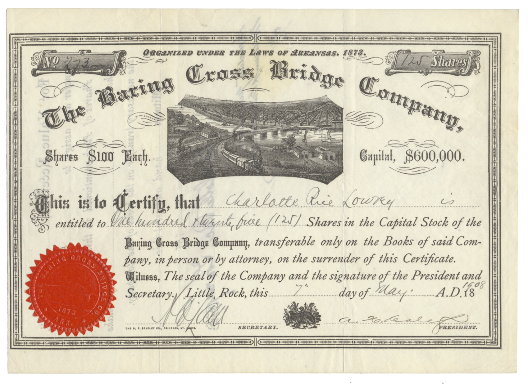 Baring Cross Bridge Company Stock Certificate